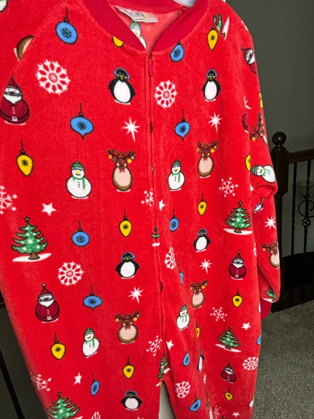 Cozy Red Holiday Fleece Onesie Pajamas with Festive Print Size S Christmas